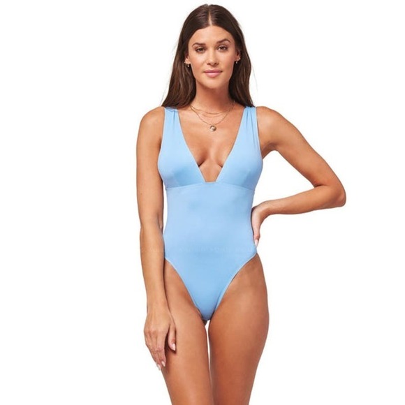 L Space Katniss One Piece Classic Swimsuit Wide U Back Aur Blue Size M NWT - Picture 1 of 11